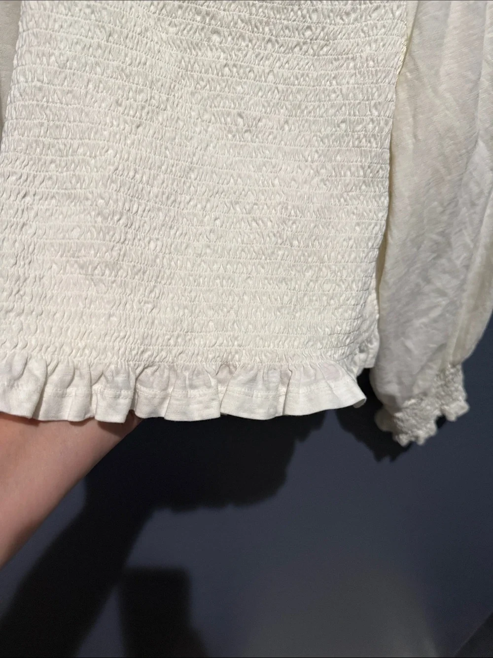 NWOT Anthropologie Pilcro White Smocked Square-Neck Puff-Sleeve Top Sz S